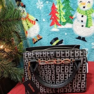 Bebe Black and Gold Logo Satchel